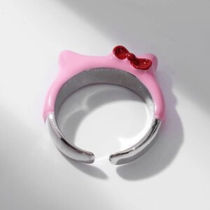 Кольцо 'Монстрик' уши с бантиком, цвет розовый в серебре, безразмерное