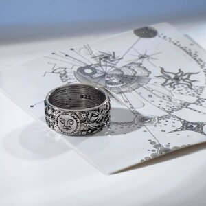 Кольцо 'Солнце и полумесяц'цвет чернёное серебро, 18 размер