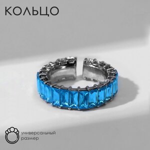 Кольцо 'Тренд' параллель, цвет голубой в серебре, безразмерное (от 17 размера)