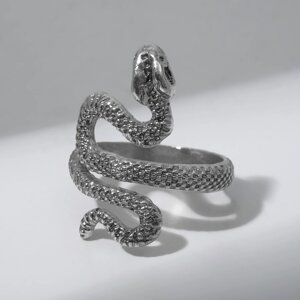 Кольцо 'Змея' изогнутая, цвет чернёное серебро, безразмерное