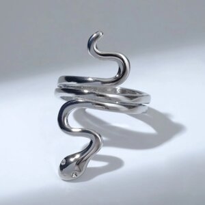 Кольцо 'Змея' спиралька, цвет серебро, безразмерное