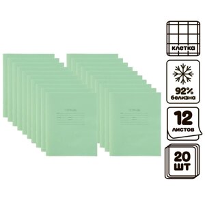 Комплект тетрадей из 20 штук, 12 листов в клетку КПК 'Зёленая обложка'блок офсет, белизна 92
