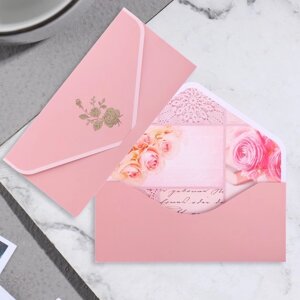 Конверт для денег 'Поздравительный' розовый, цветы, 19х9 см