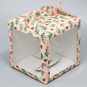 Коробка кондитерская с окном, сундук,С Новым годом!20 х 20 х 20 см (комплект из 5 шт.)
