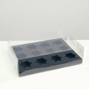 Коробка на 12 капкейков, черная, 34,7 x 26,3 x 10 см