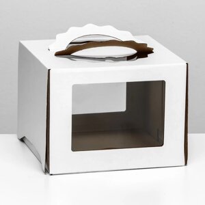 Коробка под торт 3 окна, с ручками, белая, 26 х 26 х 20 см (комплект из 5 шт.)