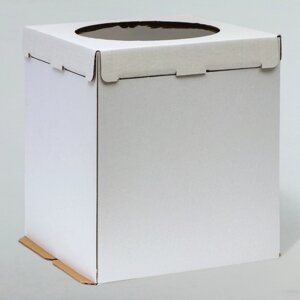 Коробка под торт с окном, Круг'белая, 26 х 26 х 30 см