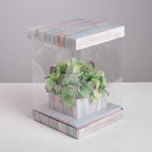 Коробка подарочная для цветов с вазой и PVC окнами складная, упаковка, Счастье'16 х 23 х 16 см