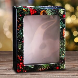 Коробка подарочная, крышка-дно, с окном 'Новогодние подарки'18 х 15 х 5 см