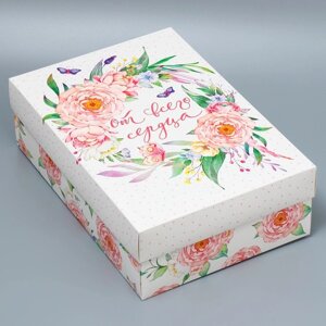 Коробка подарочная складная, упаковка, Цветы'30 х 20 х 9 см
