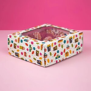Коробка самосборная, крышка-дно, с окном, Яркий подарок' 14,5 х 14,5 х 6 см (комплект из 5 шт.)
