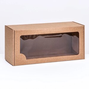 Коробка самосборная, с окном, крафт, бурая 16 х 35 х 12 см (комплект из 5 шт.)