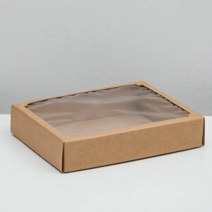 Коробка сборная без печати крышка-дно бурая с окном 29 х 23,5 х 6 см (комплект из 5 шт.)