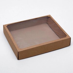 Коробка сборная без печати крышка-дно бурая с окном 37 х 32 х 7 см (комплект из 5 шт.)