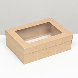 Коробка складная, крышка-дно,с окном, крафт, 24 х 17 х 8 см (комплект из 5 шт.)