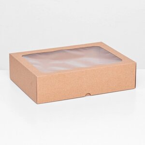 Коробка складная, крышка-дно, с окном, крафт, 25 х 18 х 6,5 см, комплект из 5 шт.)