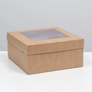 Коробка складная, крышка-дно,с окном, крафт, 25 х 25 х 12 см (комплект из 5 шт.)