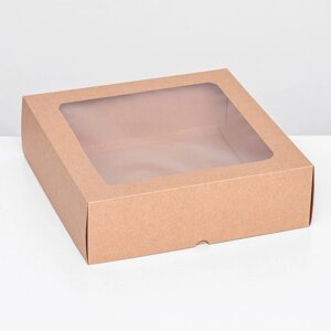 Коробка складная, крышка-дно, с окном, крафт, 25 х 25 х 7,5 см, комплект из 5 шт.)