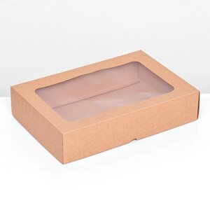 Коробка складная, крышка-дно, с окном, крафт, 30 х 20 х 6,5 см, комплект из 5 шт.)