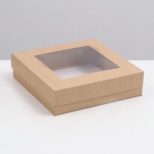 Коробка складная, крышка-дно, с окном, крафт, 30 х 30 х 8 см (комплект из 5 шт.)
