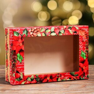 Коробка складная, крышка-дно , с окном 'Новогодние чудеса' 30 х 20 х 9 см (комплект из 5 шт.)