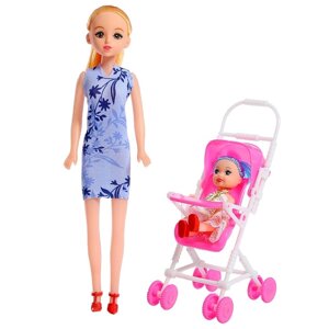 Кукла-модель 'Мама с дочкой' с коляской, МИКС