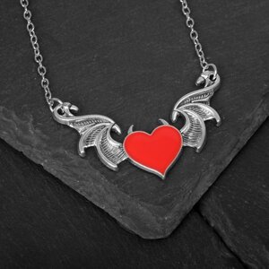 Кулон 'Готика' сердце с рожками, цвет красный в серебре, 50 см