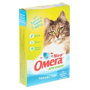 Лакомство Омега Nео+Для выведения шерсти из желудка' для кошек, с ржаным солодом, 90 табл