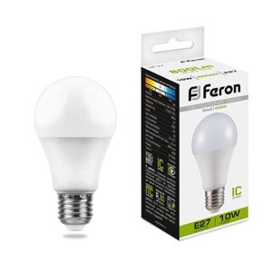 Лампа светодиодная FERON, Шар'Е27, 10 Вт, 230 В, 4000 К