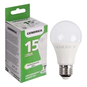 Лампа светодиодная generica A60, 15 вт, груша, 4000 к, E27, 230 в, LL-A60-15-230-40-E27-G