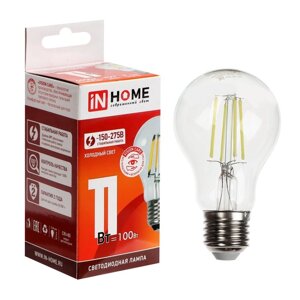 Лампа светодиодная IN HOME LED-A60-deco, 11 Вт, 230 В, Е27, 6500 К, 1160 Лм, прозрачная