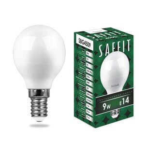 Лампа светодиодная SAFFIT, G45, 9 Вт, E14, 4000 К, 810 Лм, 220, 80 х 45