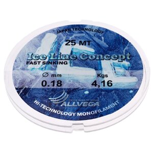 Леска монофильная ALLVEGA Ice Line Concept, диаметр 0.18 мм, тест 4.16 кг, 25 м, прозрачная