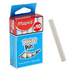 Мелки белые Maped White'Peps, в наборе 10 штук, круглые, специальная формула 'без грязи'