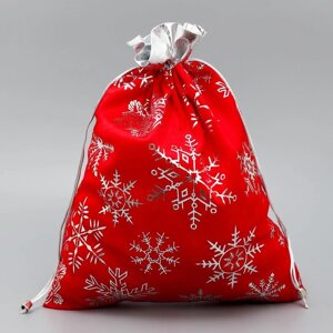 Мешочек подарочный плюш 'Радость внутри'снежинки, тиснение, 30 х 40 см +1.5 см (комплект из 5 шт.)