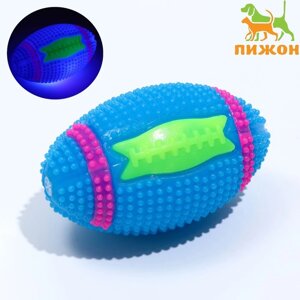 Мяч для собак светящийся с пищалкой 'Регби'TPR, 7 см, голубой