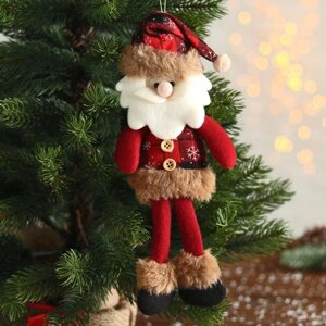 Мягкая игрушка 'Дед Мороз в клетку' 8х30 см, красный