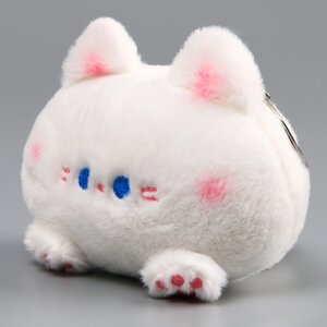 Мягкая игрушка 'Котик-кругляш' на брелоке, 11 см, цвет бело-розовый