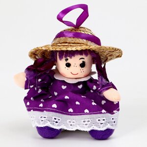 Мягкая игрушка 'Кукла' в фиолетовом платье, на подвесе, 10 см