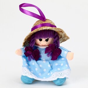 Мягкая игрушка 'Кукла' в голубом платье, на подвесе, 10 см
