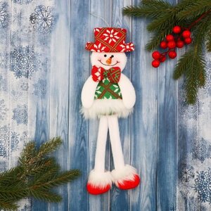 Мягкая игрушка 'Снеговик в костюме с орнаментом, в шляпке' 9,5х30 см, красно-зелёный
