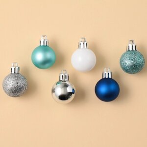 Набор ёлочных шаров, d-3 см, 16 шт, пластик, цвета синий, серебристый, голубой и белый