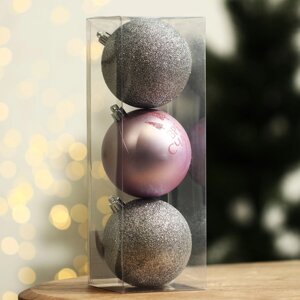 Набор ёлочных шаров 'Время счастья'пластик, d-8, 3 шт, розовый и серебро
