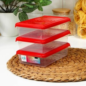 Набор контейнеров пищевых 'Asti'3 шт, 750 мл, 18,5x12x7,8 см, прямоугольные, цвет красный
