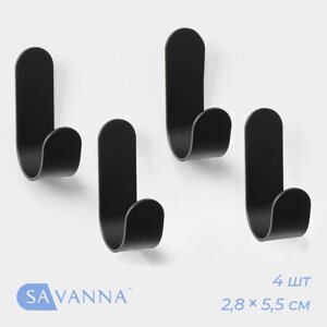 Набор металлических самоклеящихся крючков SAVANNA Black Loft Hook, 4 шт, 2,8x5,5x1,8 см