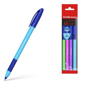 Набор ручек шариковых ErichKrause U-109 Neon Stick Grip, 4 штуки, игольчатый узел 1.0 мм, цвет чернил синий,
