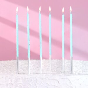 Набор свечей в торт, 6 штук 'Исполнение желаний'15 см, голубой