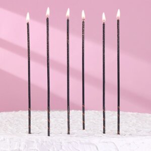 Набор свечей в торт, 6 штук 'Сияние'черный с золотом, 17 см