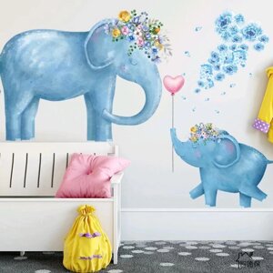 Наклейка пластик интерьерная 'Голубые слоны' 60х90 см