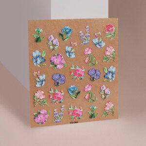 Наклейки для ногтей 'Цветочный сад'объёмные, разноцветные